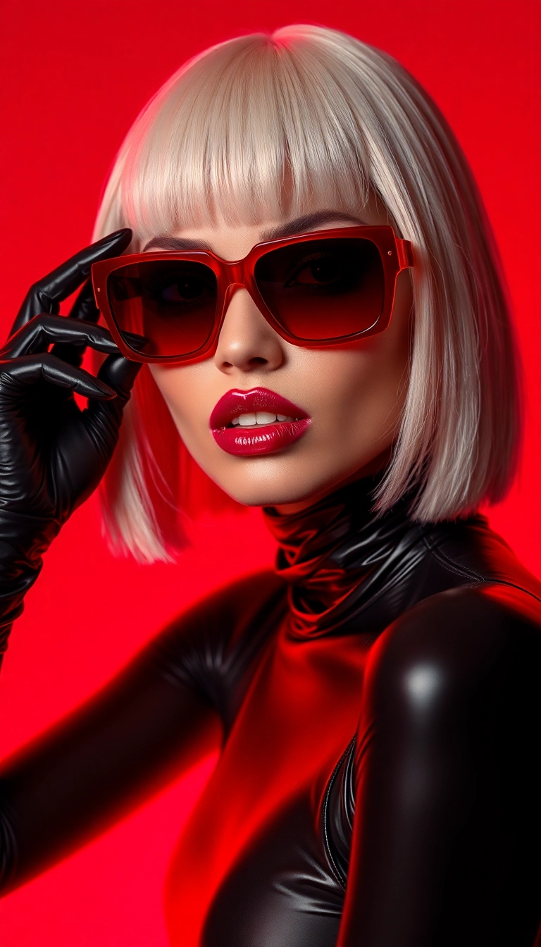 Best Y2K Woman Fashion Model in Black and Red Phone Aesthetic Background
